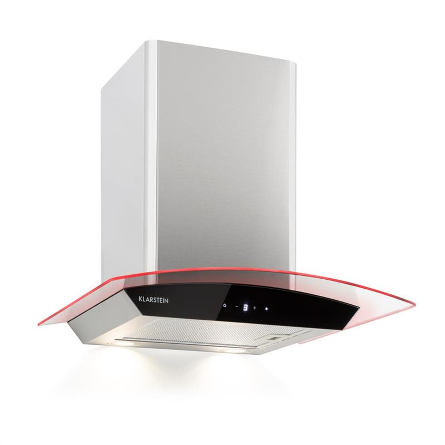 Gloria Dunstabzugshaube Abluftbetrieb 60cm 580m³/h RGB-LED Glasschirm Edelstahl silber/schwarz