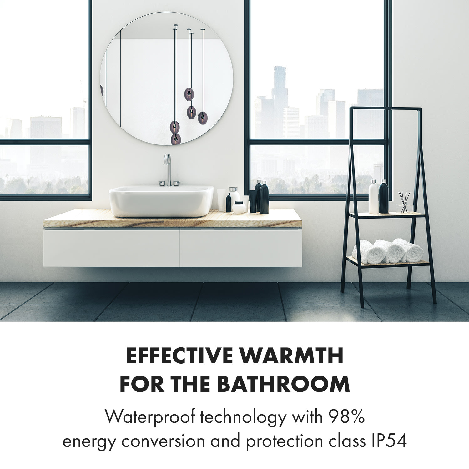 Klarstein Marvel Mirror Infrared Heater 300W Weekly Timer IP54 Mirror Round