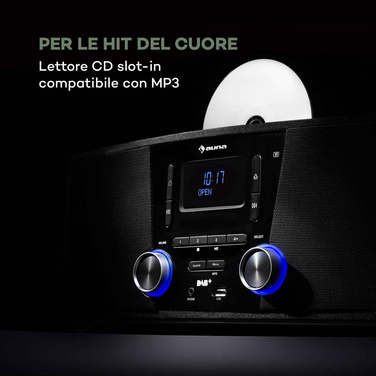 auna Stockton Micro Impianto Stereo 20W max. DAB+ FM CD BT OLED nero