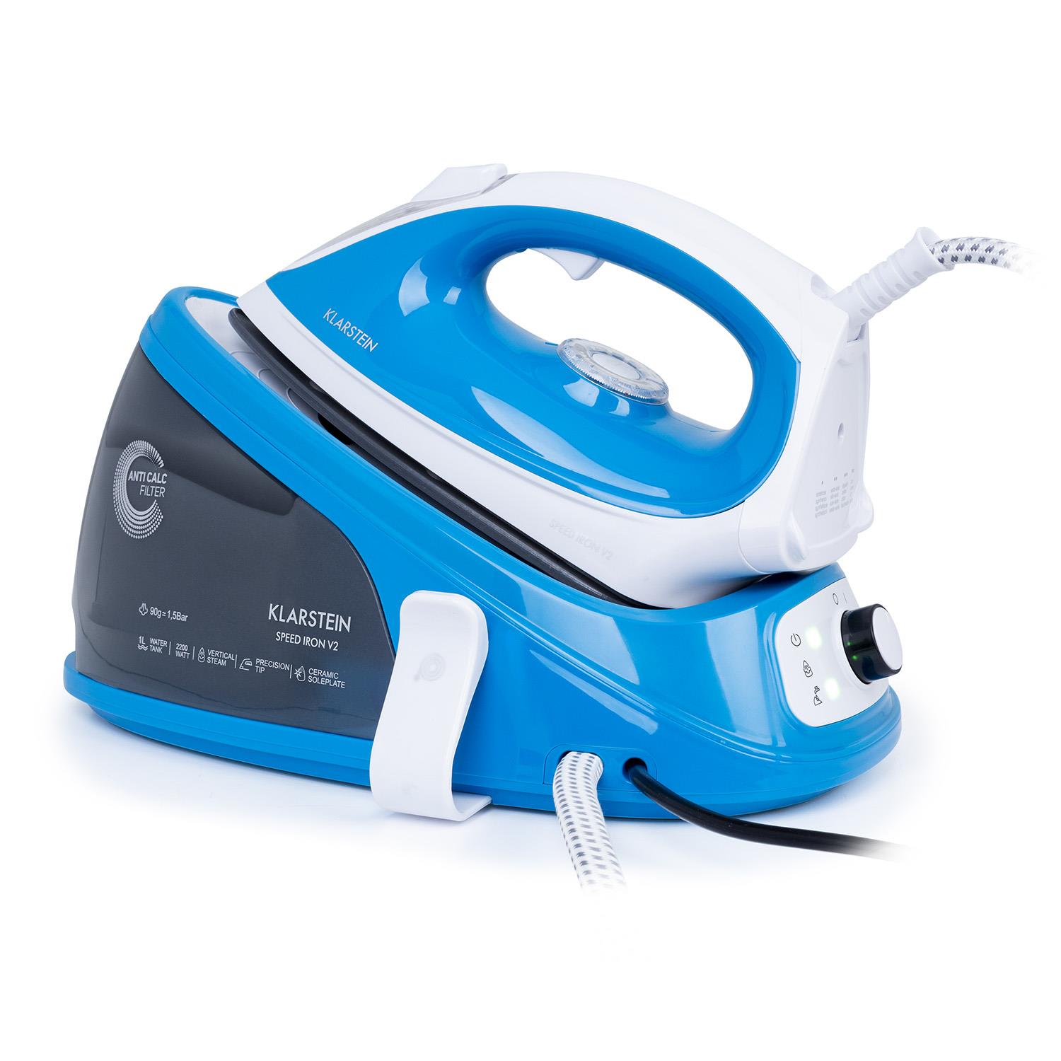 Speed Iron V2, gőzölős vasaló, 2100W, 1100ml, EasyGlide, fehér/kék