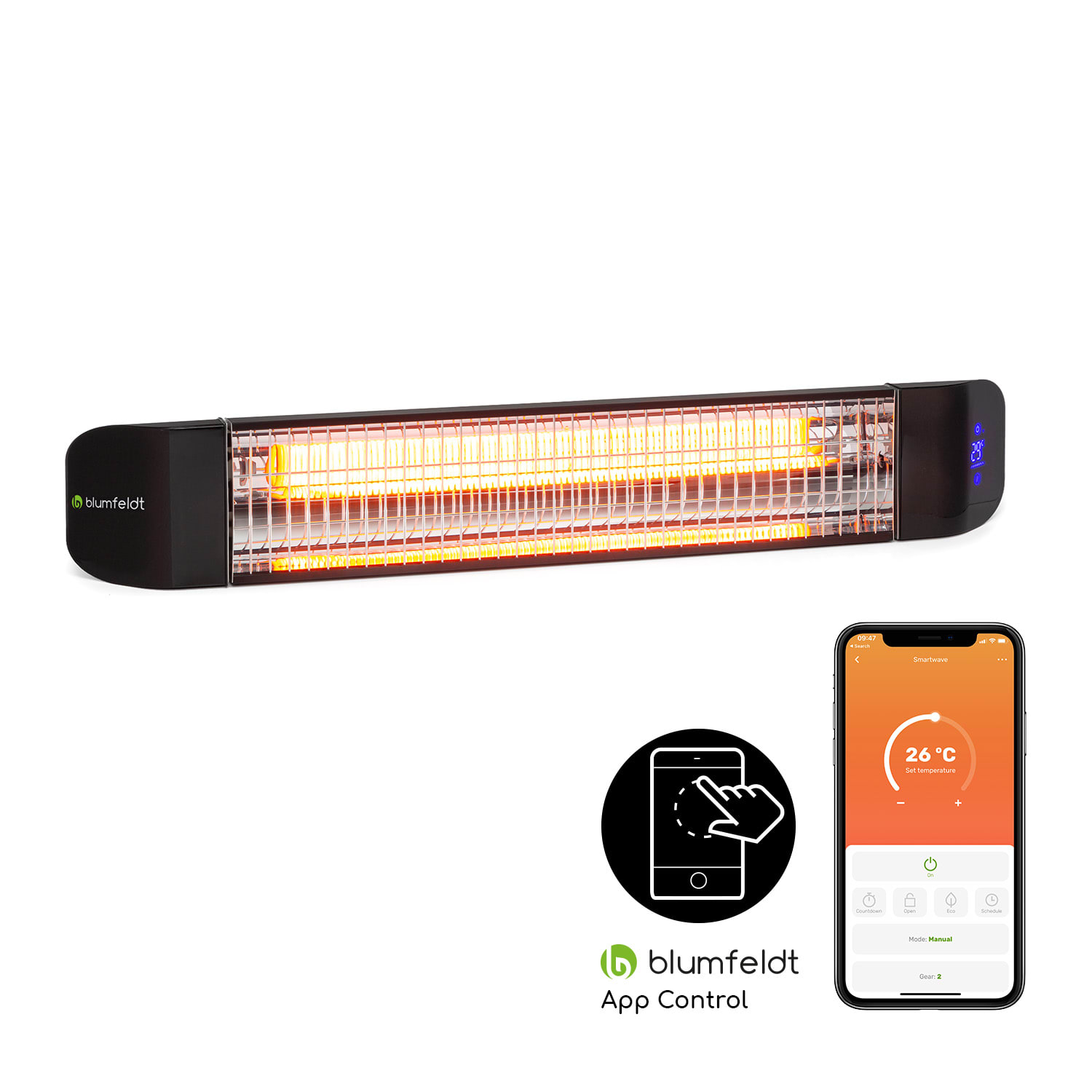 Smartwave Infrarot-Heizstrahler Carbonröhre 2400W WiFi Appsteuerung