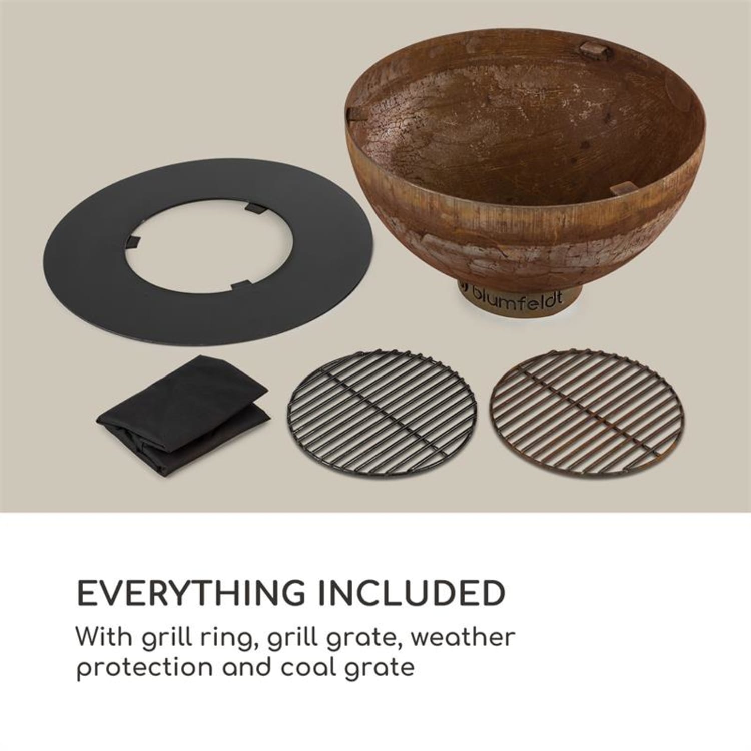 Blumfeldt Savage Brasero con parrilla Ø 60,5 cm Acero Incluye funda Oxidado