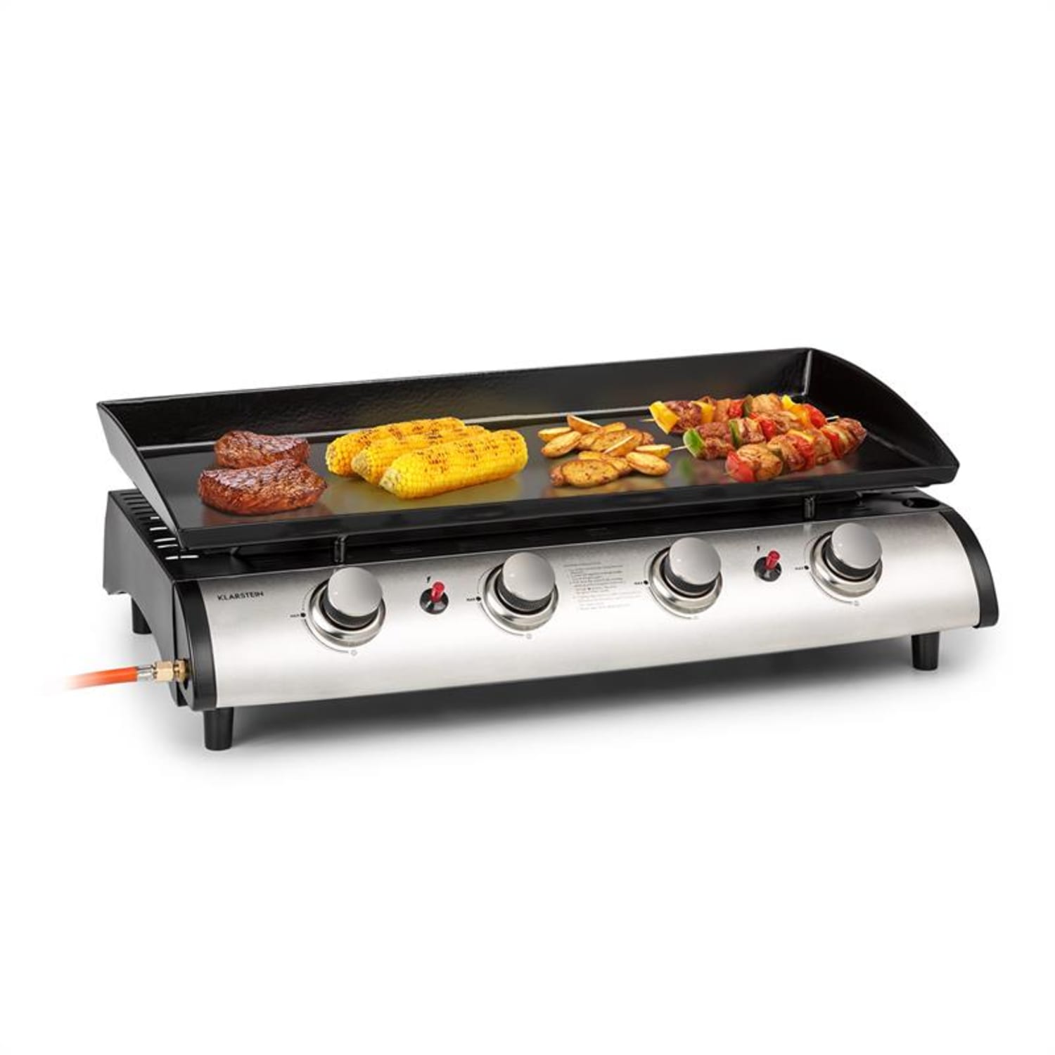Grillfabrik Gasgrill 4 Brenner 10kW Edelstahl-Grillplatte Gasschlauch