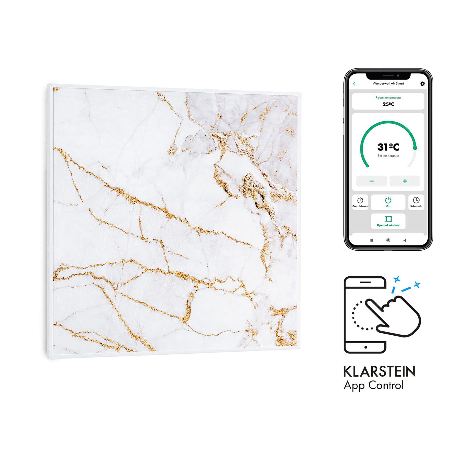 Wonderwall Air Art Smart Infrarotheizung 60x60cm 350W Wandinstallation App-Steuerung Marmor I