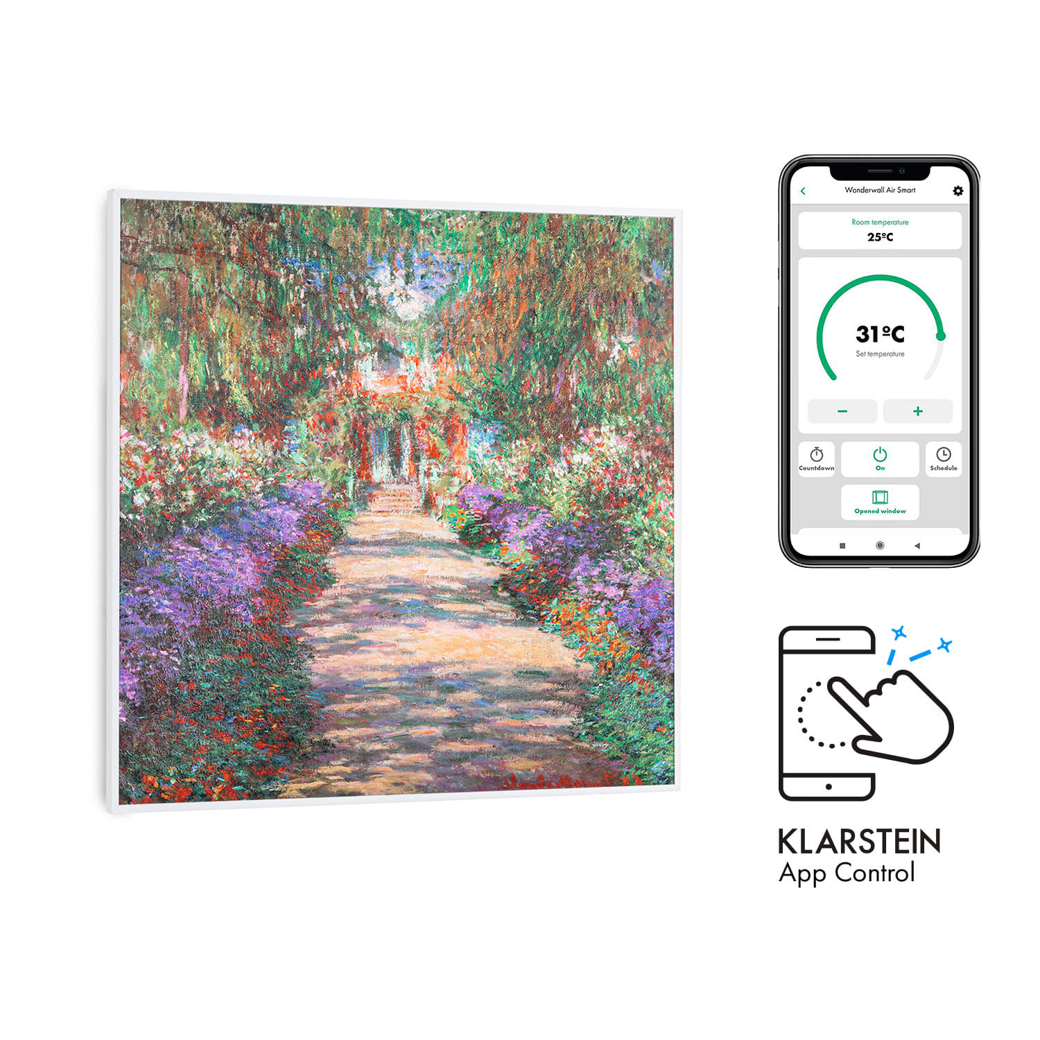 Wonderwall Air Art Smart Infrarotheizung 60x60cm 350W Wandinstallation App-Steuerung Gartenweg
