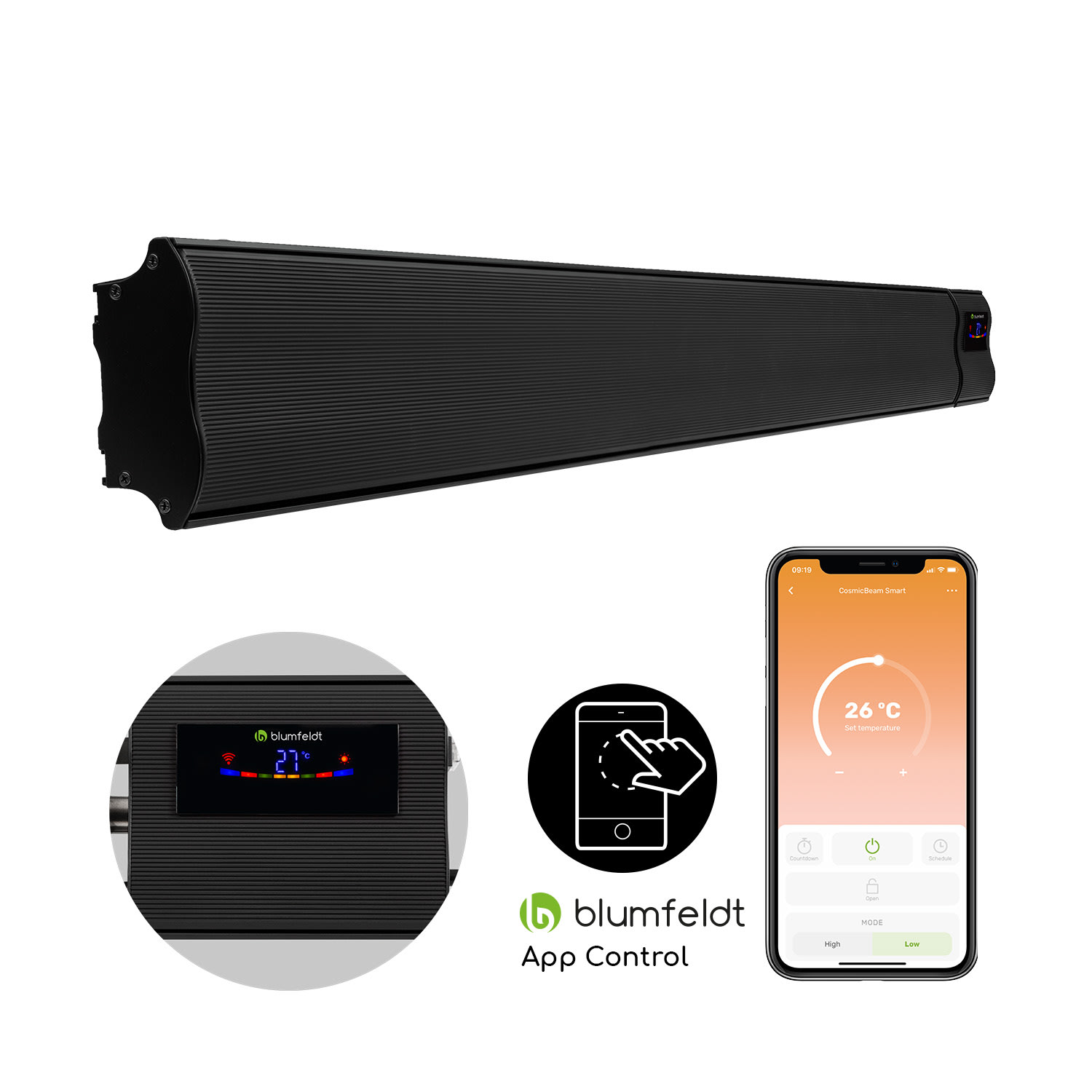 Cosmic Beam Smart 30, infravörös hősugárzó, 3000 W, vezérlő alkalmazás, fekete