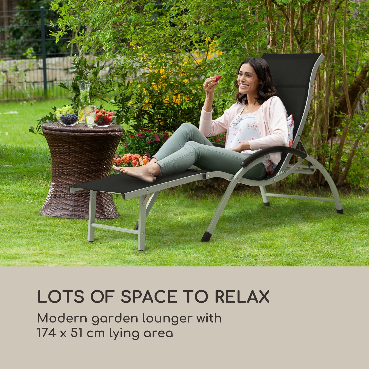 Sunnyvale Deck Chair with Footrest Aluminum 4 Steps Black