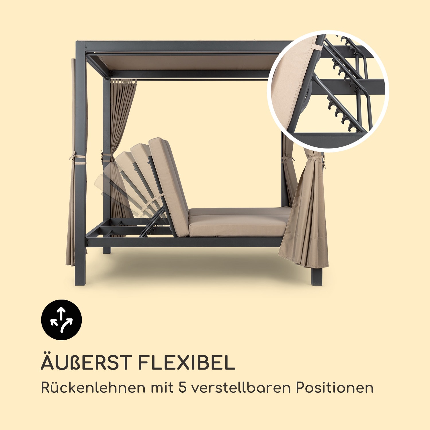 Blumfeldt Eremitage Double XL Sonnenliege Für 2 Personen - Mit Verstellbarer Lehne, Sonnenschutz & Wetterfestem Stahlrahmen