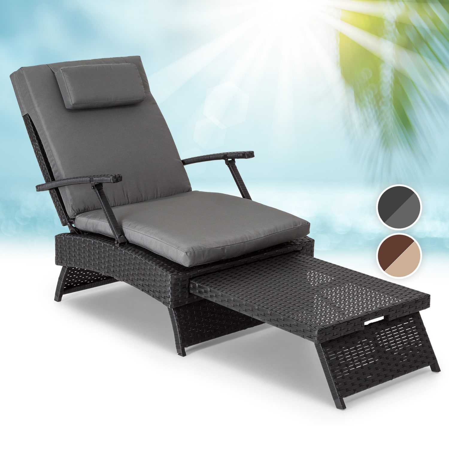 COSTWAY Sedia Da Giardino Con Poggiapiedi, Sedia A Sdraio Pieghevole Con Cuscino Rimovile Sedia Reclinabile Da Spiaggia Sedia Portatile Da Esterno Portata 110 Kg 84310388