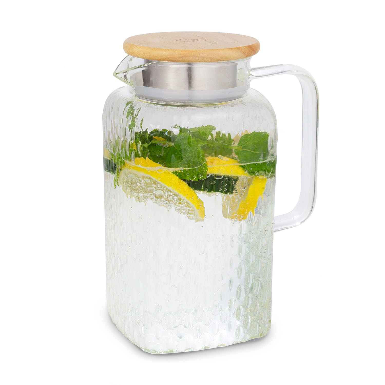 Livenza, Water Jug, 1.5 Litre, Borosilicate Glass, Stainless Steel Strainer, Oak Wood Lid