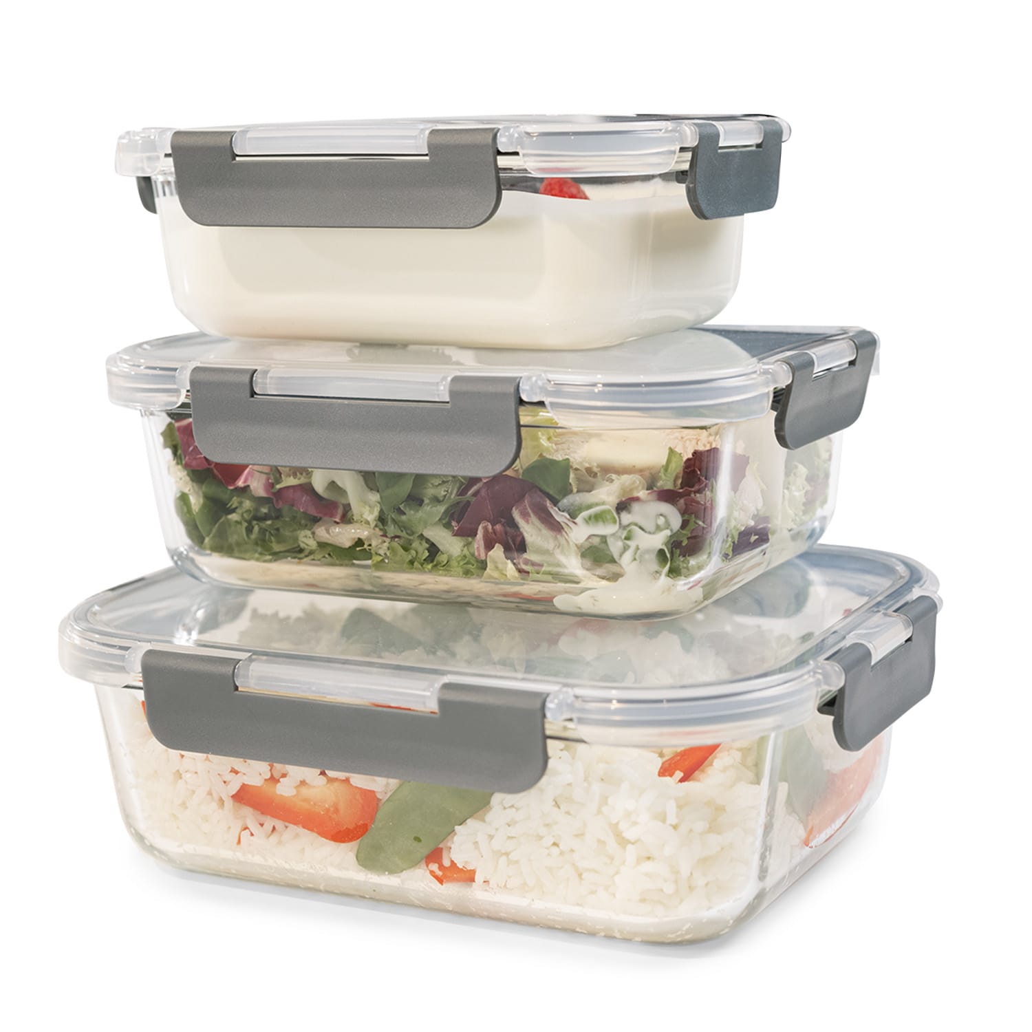 Jardine, Food Storage Containers, Set of 3, 640 1040 1520 ml, Borosilicate Glass Lid