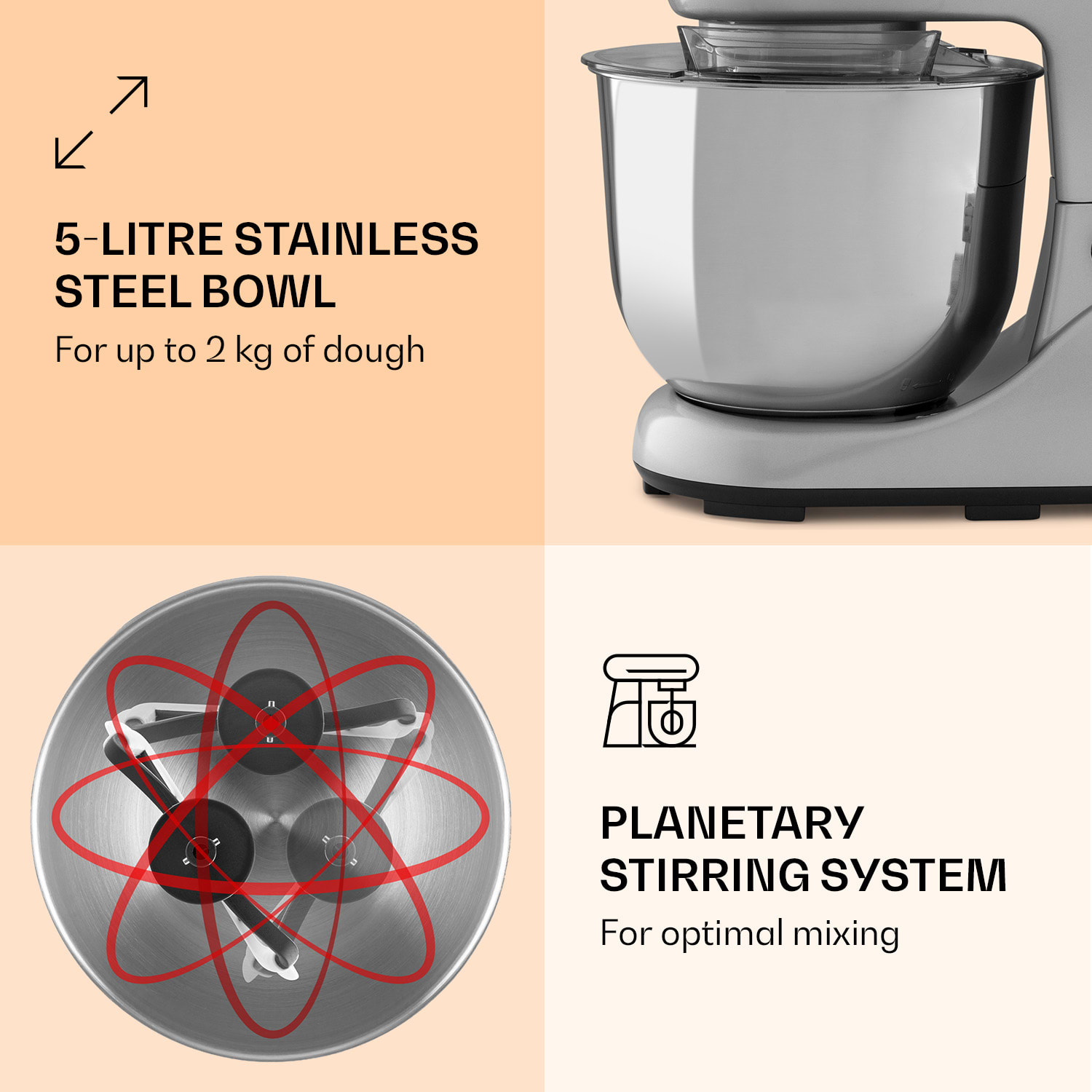 Bella Pico 2G, Food Processor, 1300W, 1.7HP,6 levels, 5 litres Silver Metallic