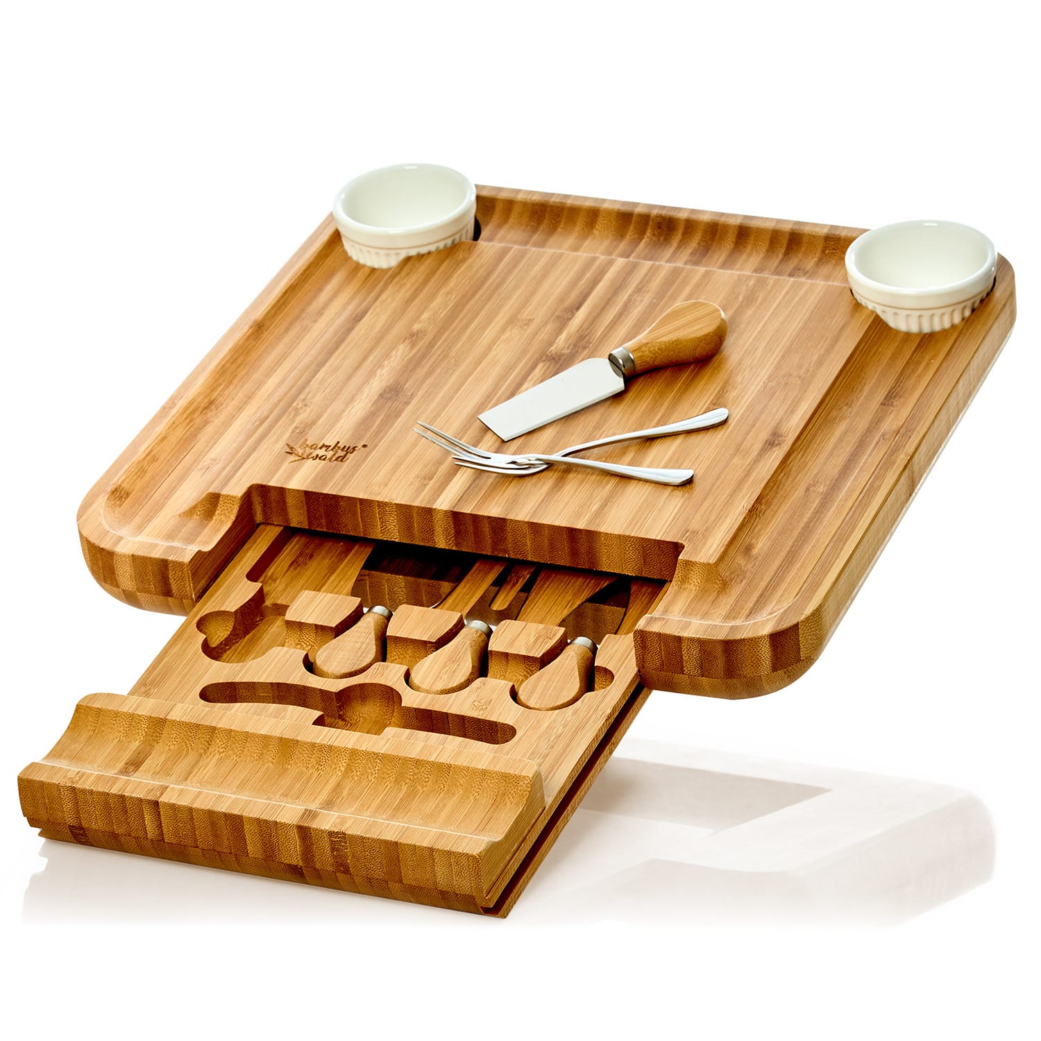 Plateau à fromage XXL avec tiroir à couverts 34 x 4,5 x 34 cm (LxHxP) couverts à fromage faciles d'entretien