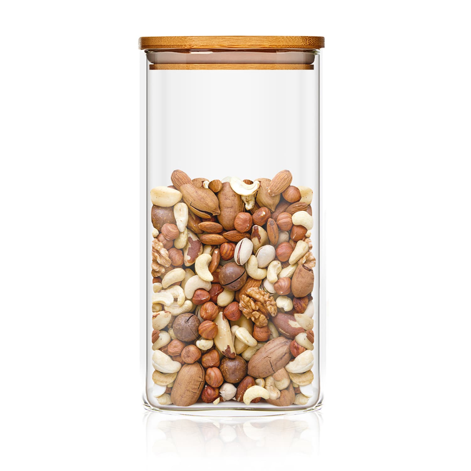 Square jar with bamboo lid airtight with silicone ring 6 x 25 x 6 cm 500 ml