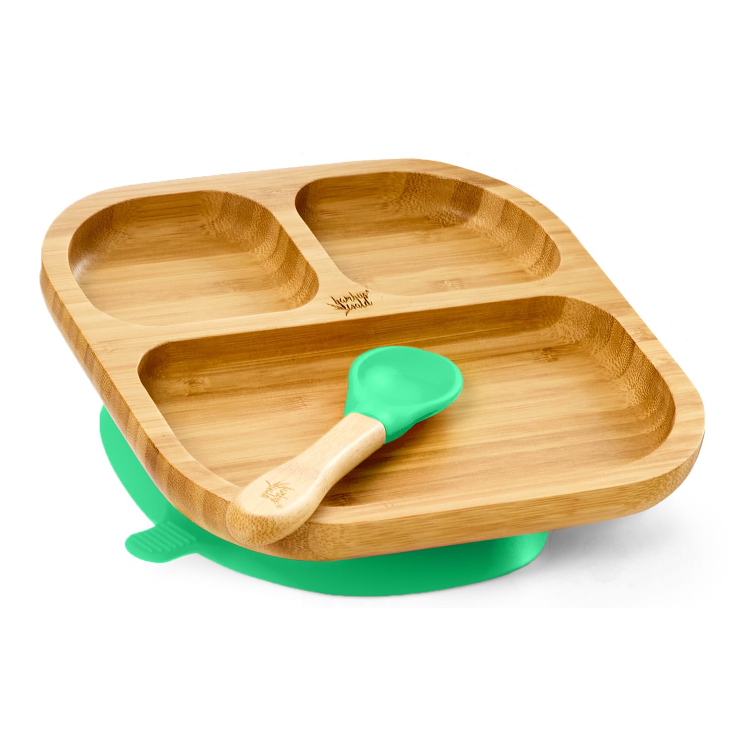 Vaisselle pour enfants comprenant assiette en bambou, cuillère 250 ml et ventouse 18 x 18 cm