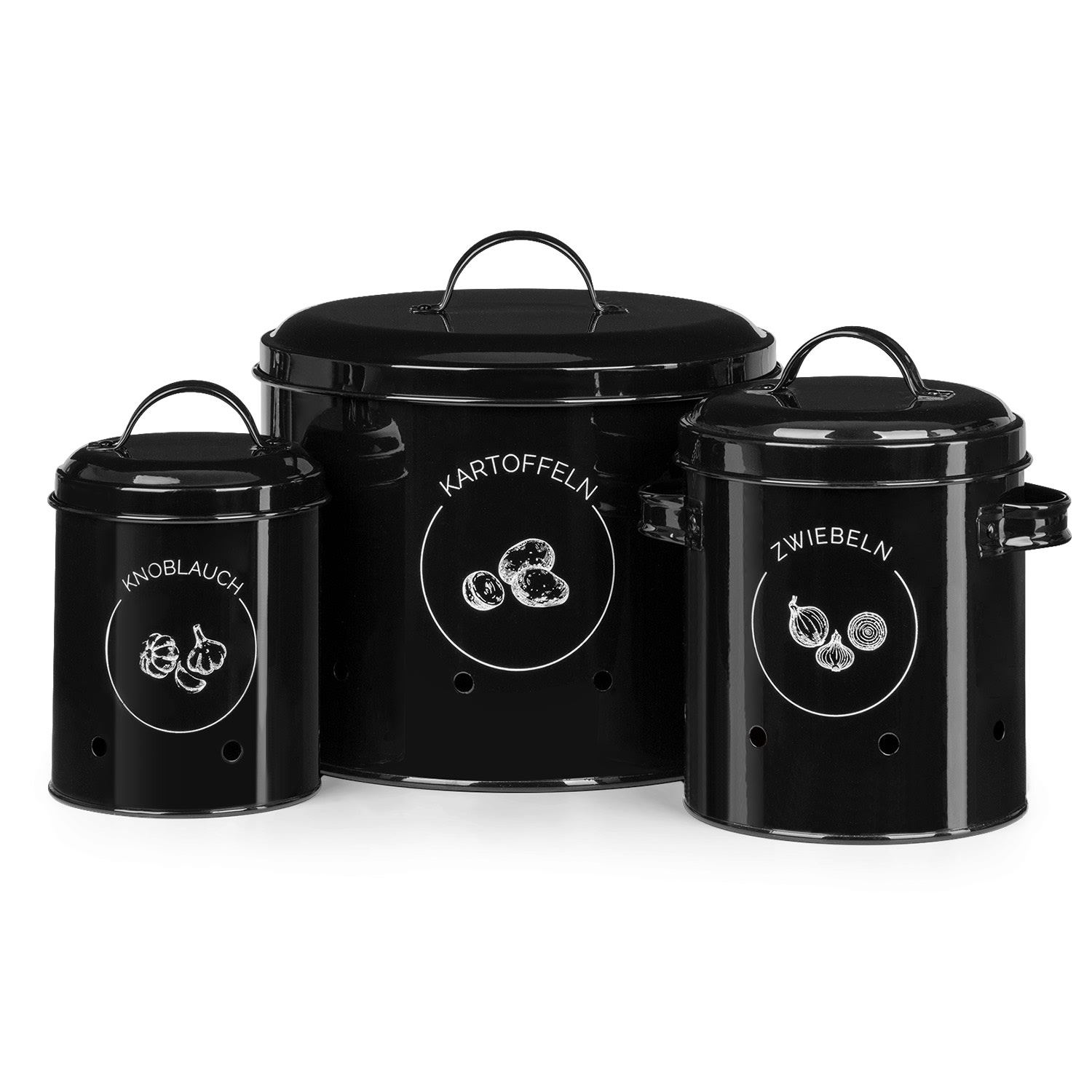 Storage pots set of 3 sheet metal round lid