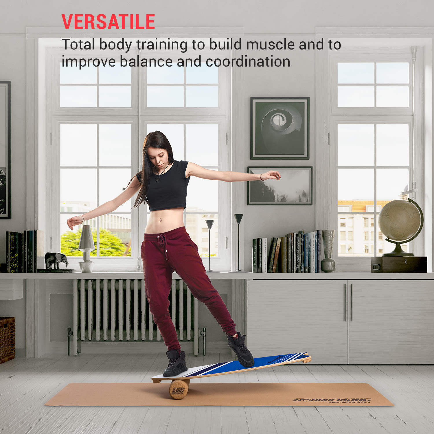 Indoorboard Wave balance board + mat + rol hout/kurk Linear