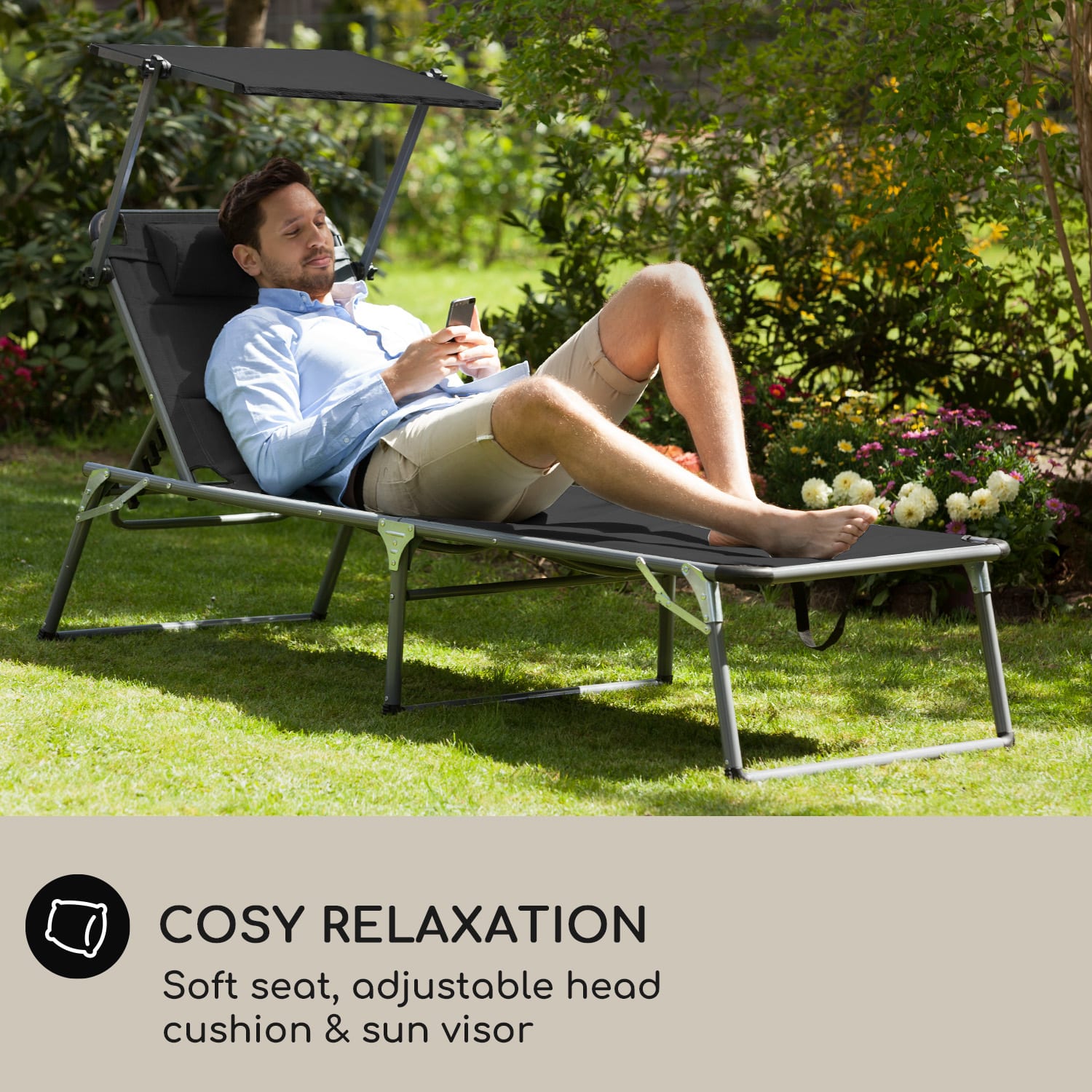 Amalfi Sun Lounger 70 x 37 x 200 cm Sunshade 5Step Backrest Tubular