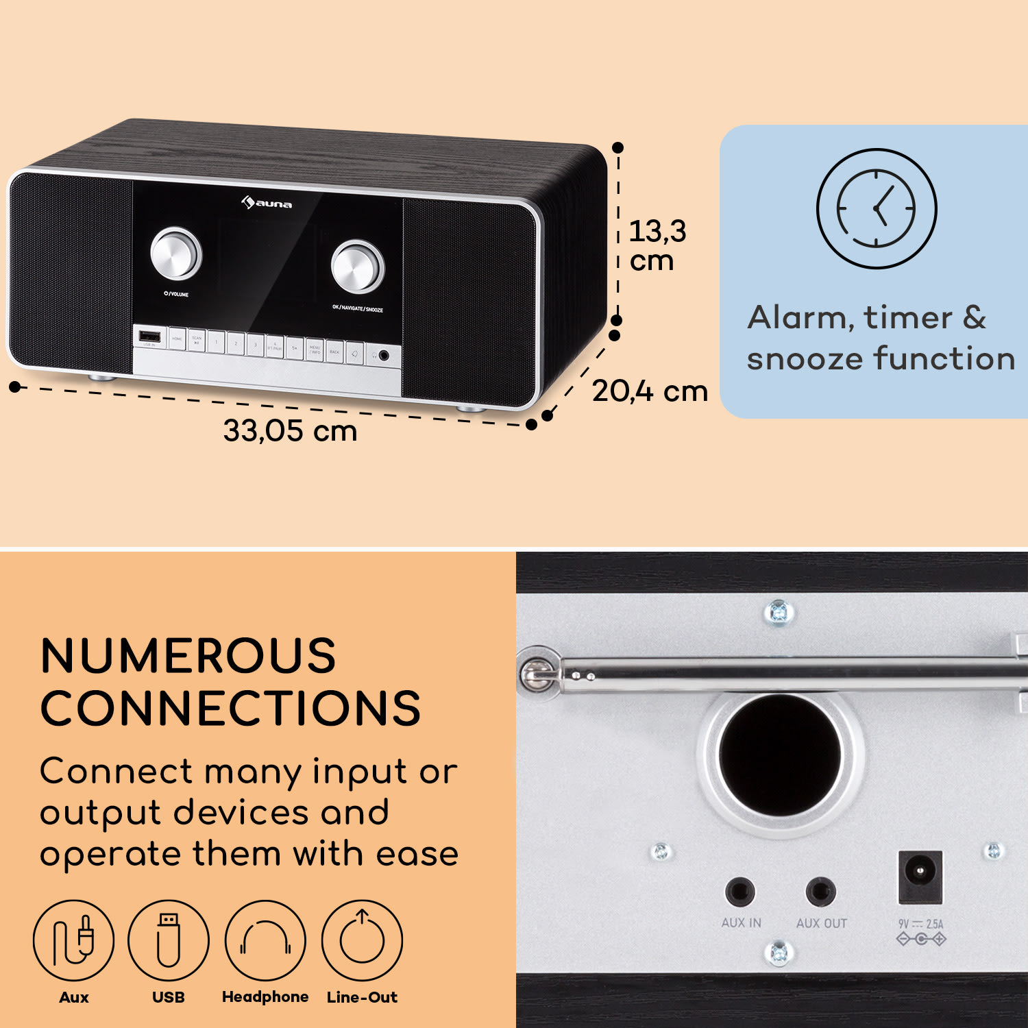 auna Connect 120 MKII radio media player 2.0 stereo speakers