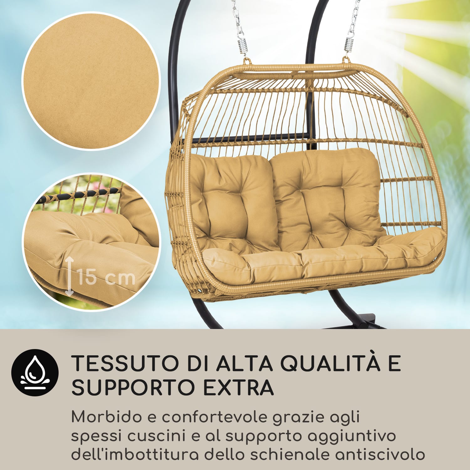 Cuscino Per Poltrona Sospesa In Polyrattan - Beige, 100x120 Cm - Per Altalene Da Giardino E Cocoon - Foto 6