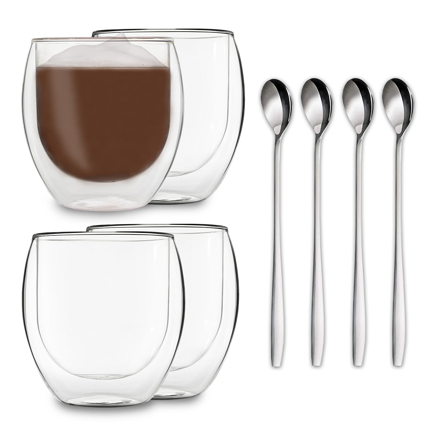 DUOS Gläser 4x 410ml Jumbo + 4x Löffel
