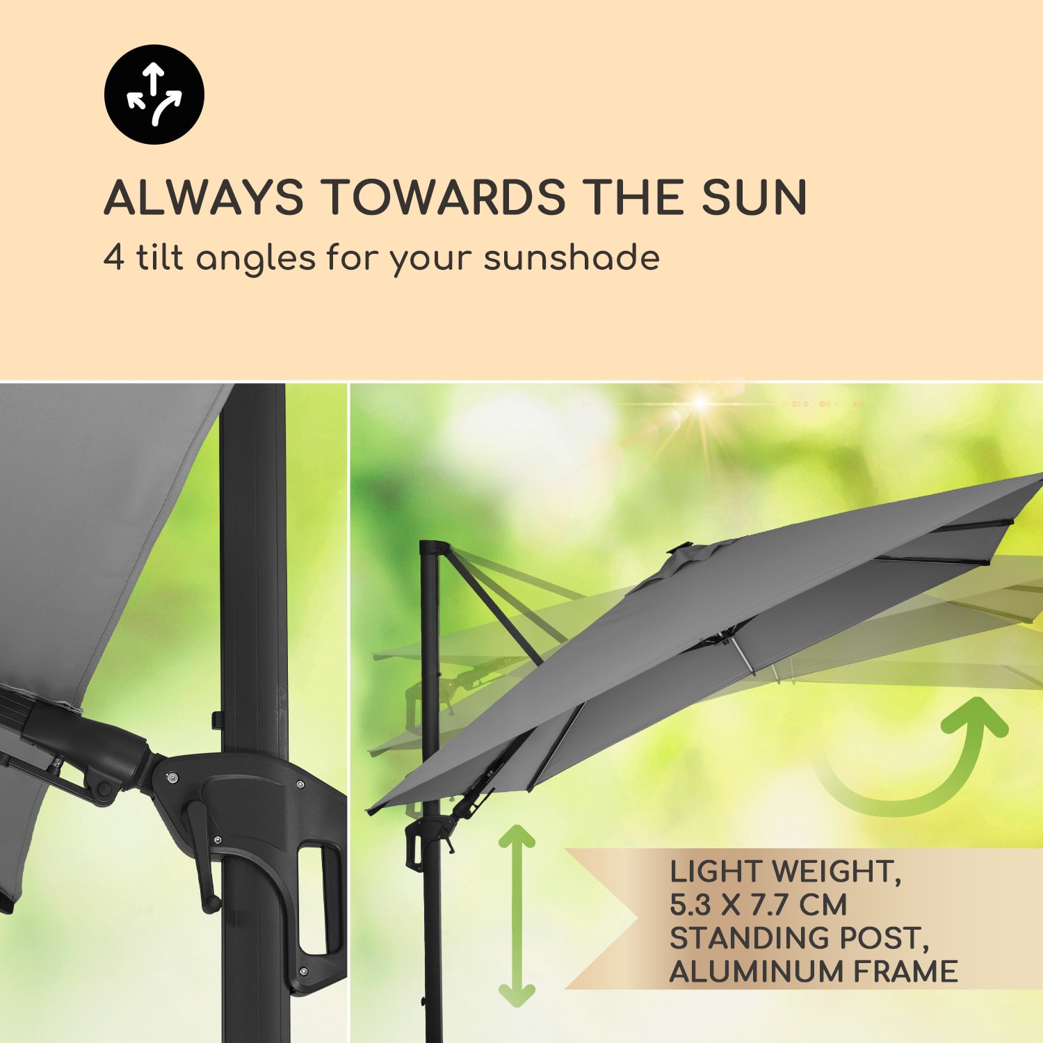 Arles parasol sun protection cantilever square shade 300 x 300 cm