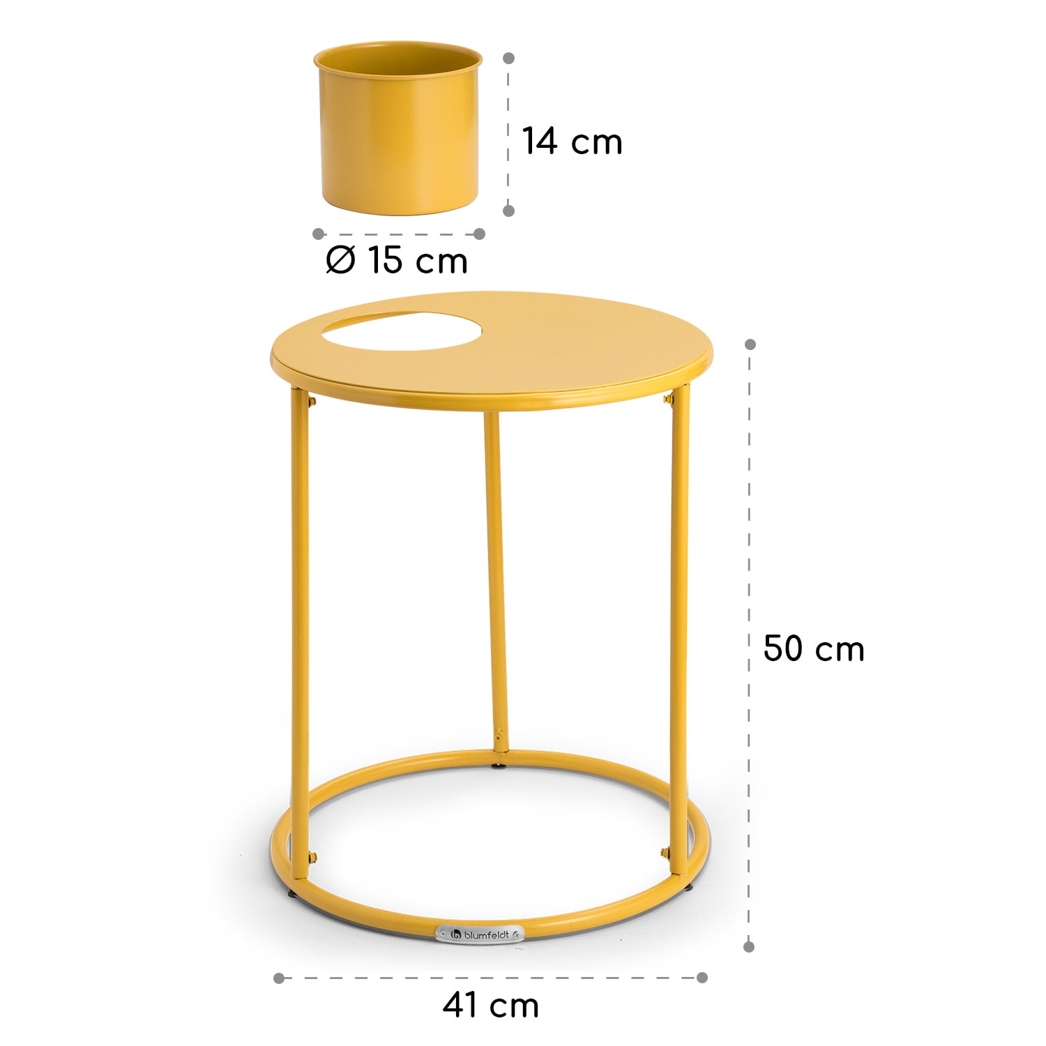 Irvine side table end table round high with flowerpot