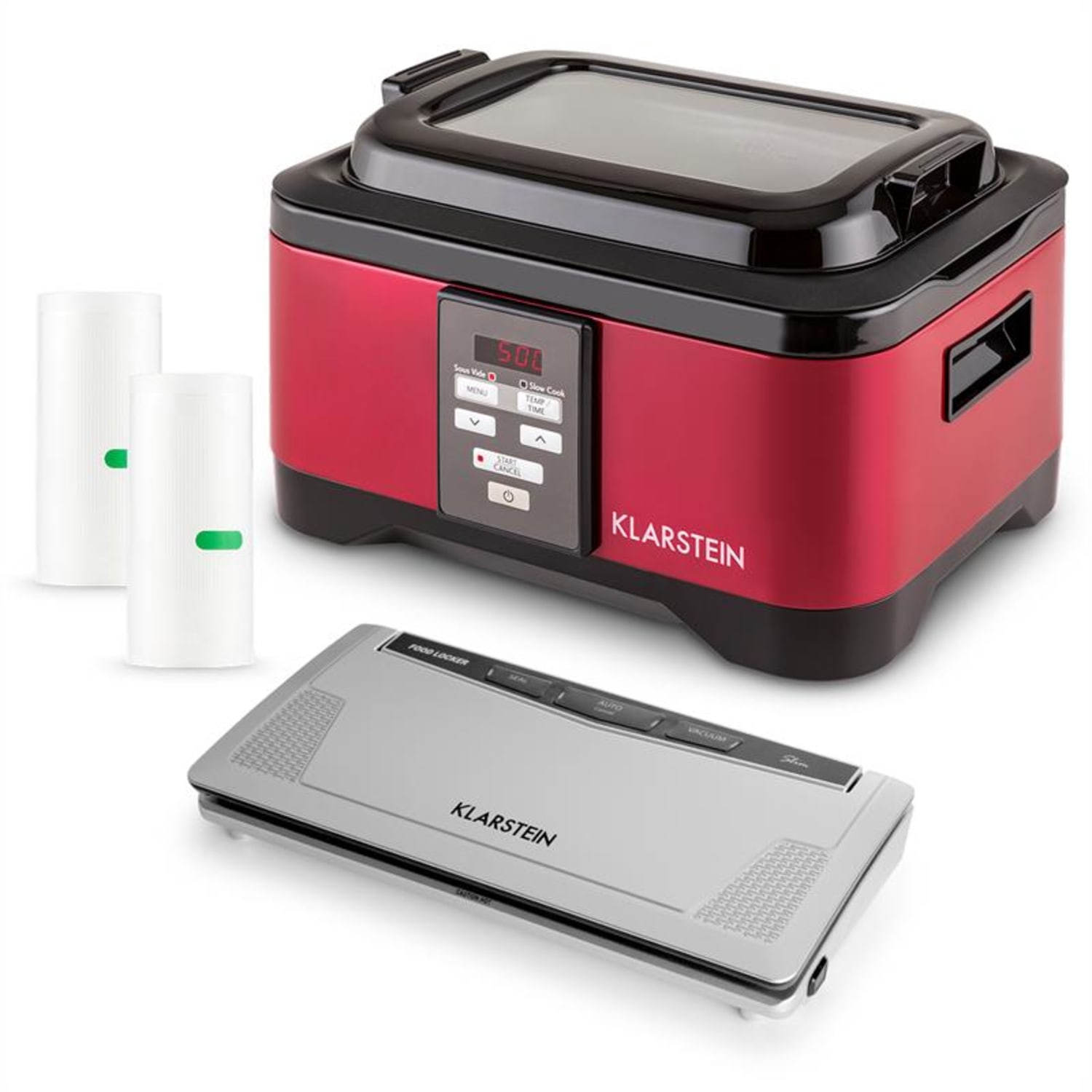 Klarstein Tastemaker Sous Vide + Foodlocker Slim + vakuovací fólie, sada na vakuové vaření, elektrický hrnec / vakuovačka / fólie