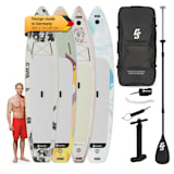 Kipu Allrounder 365 Paddleboard gonfiabile SUP-Board-Set | Set: tavola + pagaia + leash + zaino + pompa | Formato cruiser | Pagaia telescopica con opzione kayak | Materiale tavola: PVC a doppio strato con DropStitch Technology | Zaino | Kit di riparazione