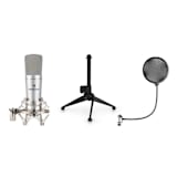 MIC-920 USB Microphone Set V1 Condenser Microphone / Stand / Pop Shield Cardioid Protective Pouch Plug & Play silver