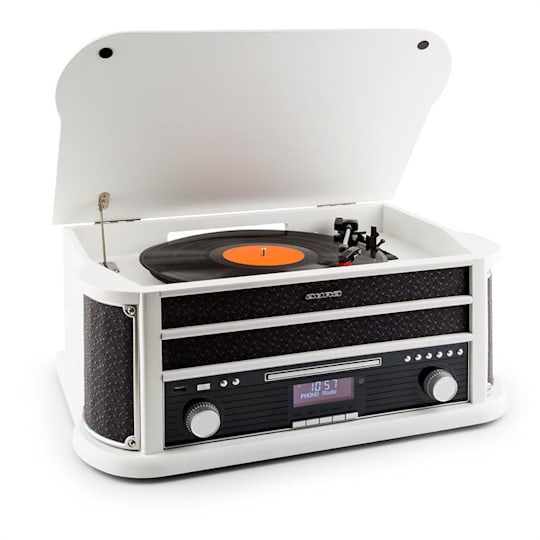 auna Sarah Ann Platine disque vinyle rétro Bluetooth USB SD 3 vitesses -  noir & Sans radio DAB + / FM