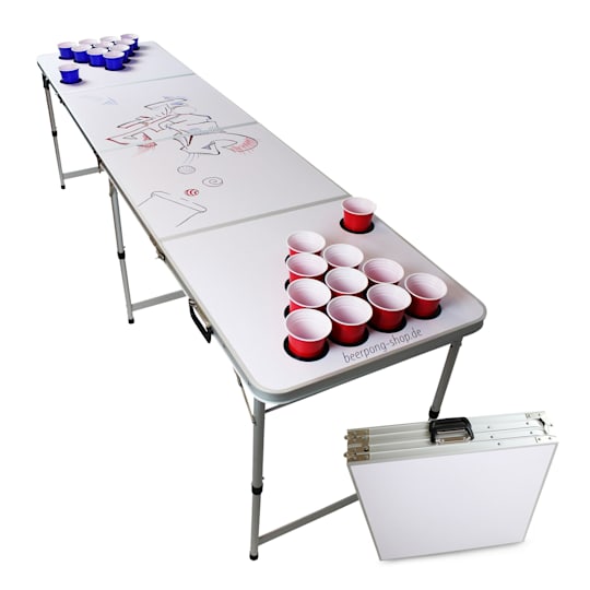 Table biere pong pour fêtes avec 100 gobelets, 5 boules, 242x62 cm