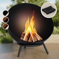 Fireball Egon Feuerschale Grillschale | Ø 66 cm | kippbare Feuerstelle |  solide Stahl-Feuerschale | mobil durch Schubkarrendesign | Designed in  Berlin | inkl. Grillrost | inkl. Regenschutzhülle | Lage Schwarz