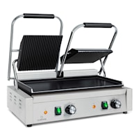 Grillmeile 4400 Gastro Griglia elettrica, 73x42 cm (liscia e rigata), Funzionamento continuo fino a 300 °C, 4400W, Paraspruzzi, Vaschetta  raccogli grasso