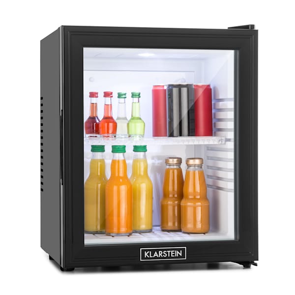 Klarstein Getränkekühlschrank, Kühlschrank Klein mit 2 Ablagen,  Minikühlschrank Lautlos für Büro Camping Outdoor mit Glastür, Mini Fridge  3-10°C