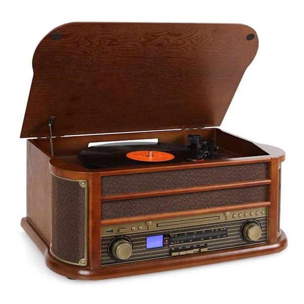 Minichaîne portative sans fil Bluetooth rétro Victrola avec lecteur de  cassettes, radio AM/FM et entrée MP3