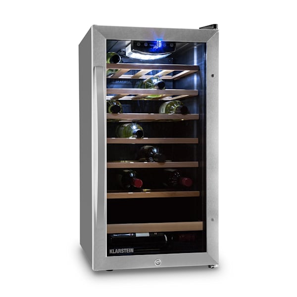 Klarstein Vinoteca 29 Botellas, Nevera Vinos de una zona, Nevera Expositora  Vino y Cerveza, Vinoteca Pequeña Interior y Exterior con Puerta de Cristal, Nevera  Vino Protección UV, Panel Táctil, 4-22°C : 