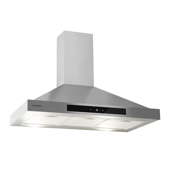 Klarstein Hotte Aspirante 90cm, Hottes de Cuisine Inclinées, Filtre de Hotte  en Aluminium, Débit d'Air Puissant 607m³/h, LED, Ecran Tactile, Extracteur  d'Air Silencieux, Hotte Efficace avec Evacuation