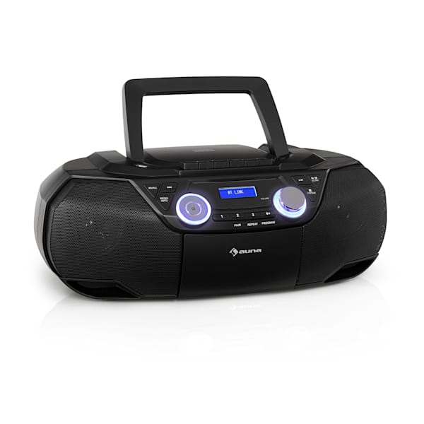 Roadie Sing CD Boombox avec radio FM et spectacle lumineux, Lecteur CD, Micro, Radio FM, Bluetooth, Effet lumineux LED disco, USB, AUDIO IN