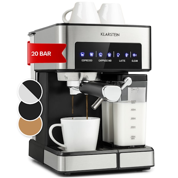 Klarstein 1,4 L Siebträgermaschine für 2 Tasse Kaffee, Mini  Espressomaschine mit Milchschäumer, 20 Bar Siebträger Kaffeemaschine Klein,  Gute Espresso