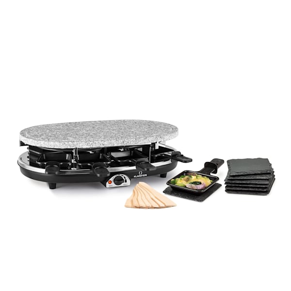 KESSER® Raclette Grill Grill de table Appareil à raclette Grill électrique  pour 8 personnes, 8 poêlons et spatules en bois, Avec set 3 assiettes -  grill + crêpe + pierre naturelle