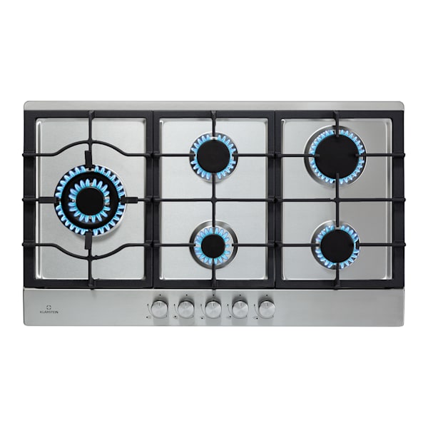 Klarstein Cocina de Gas Butano, 5 Fuegos Placa de Gas para Encimera Cocina,  Potencia de 11100W, Placa Gas Butano Integrada Acero y Cristal, Fogones