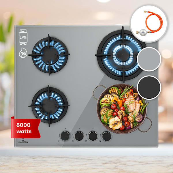 Klarstein Tables de Cuisson à Gaz, Plaque de Cuisson Gaz à 1 Brûleurs, Table  de Cuisson Electrique à 1 Feu de 3400W, Cuisiniere Gaz, Gaziniere Gaz avec  Brûleurs en Acier Inoxydable, Cuisinières