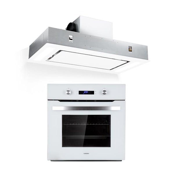 Pack de horno + campana decorativa en cristal blanco