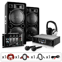 PA Anlage "Block-Party" Set aus PA-Verstärker 2000W max., PA-Lautsprecher 1000W max., Mikrofone und DJ-Mixer