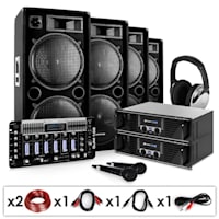 DJ PA Set "Bass First Pro" 2x усилвател, 4x тонколони, миксер, 4x 500W