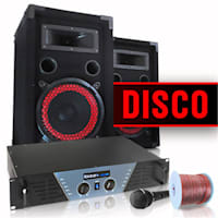 DJ-PA-Komplettset "Disco" PA-Verstärker 480W max., PA-Lautsprecher 2x 200W RMS, Dynamisches Mikrofon, Kabelset