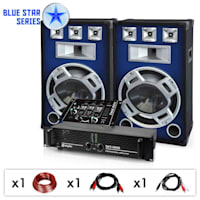 PA System Blue Star Series ‘Bassmix’ 1600W Speakers, Mixer, Amp Set