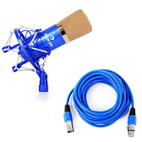 CM001BG Microfone Condensador de Estúdio XLR Cabo 6m Azul/Dourado