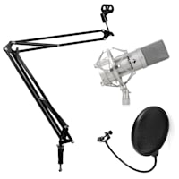 Studio microfoonset met microfoon & microfoonarmstatief & popfilter zilver